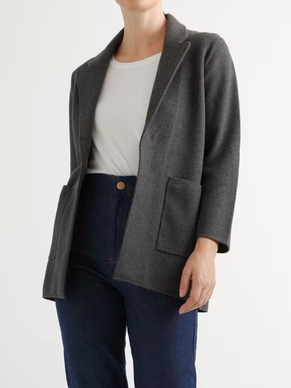 Quince 100% Organic Cotton Knit Blazer Sweater Jacket Charcoal Size XS